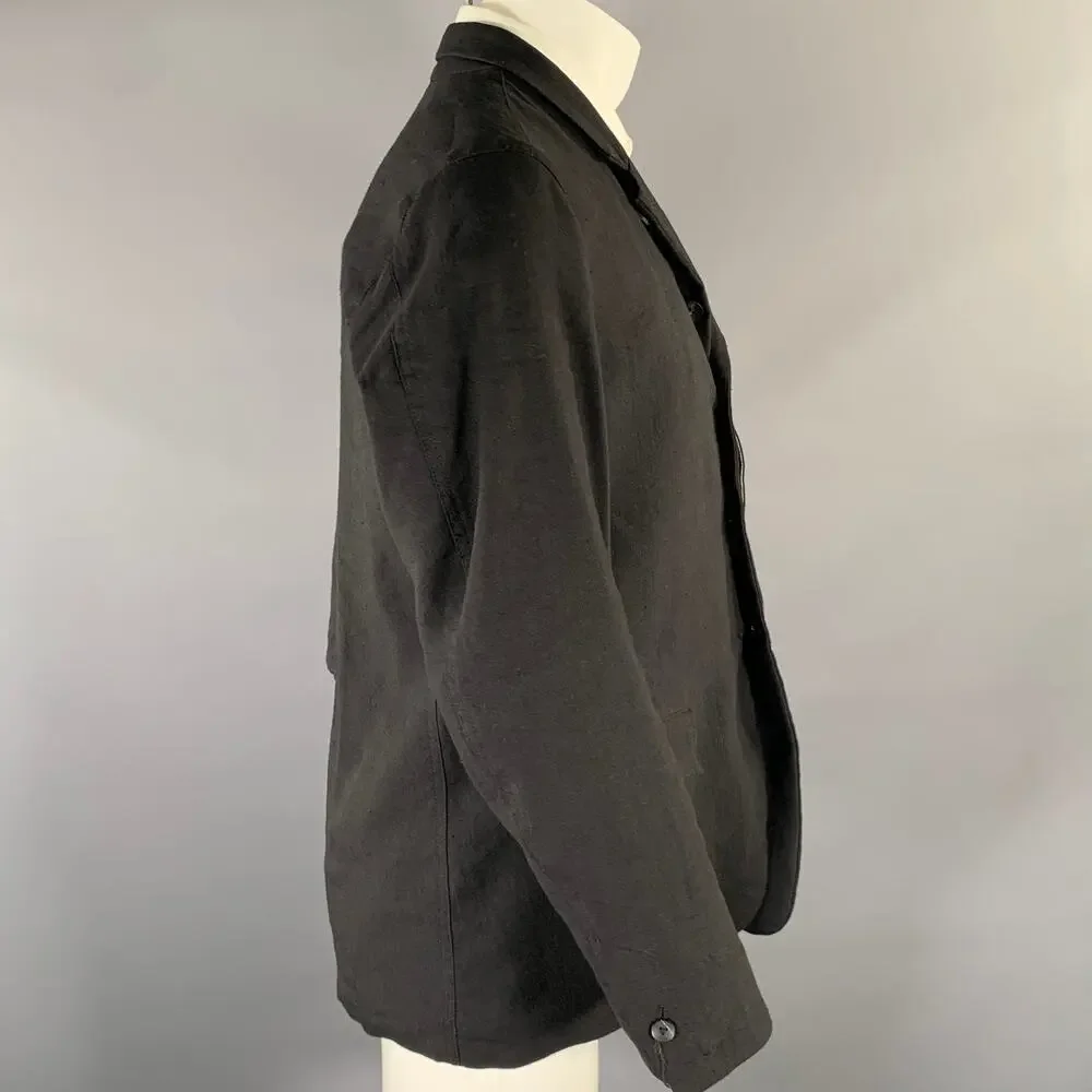 THE VIRIDI-ANNE Black Linen Wool Panneled Sport Coat